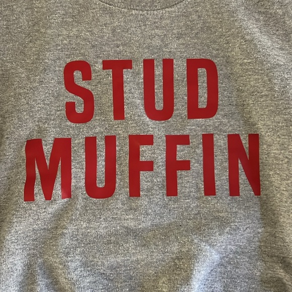 Grey Crewneck sweatshirt stud muffin size 5/6 - Picture 2 of 5